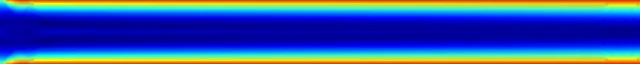 The core stays cold along the whole pipe; warming is confined to thin layers at the walls.